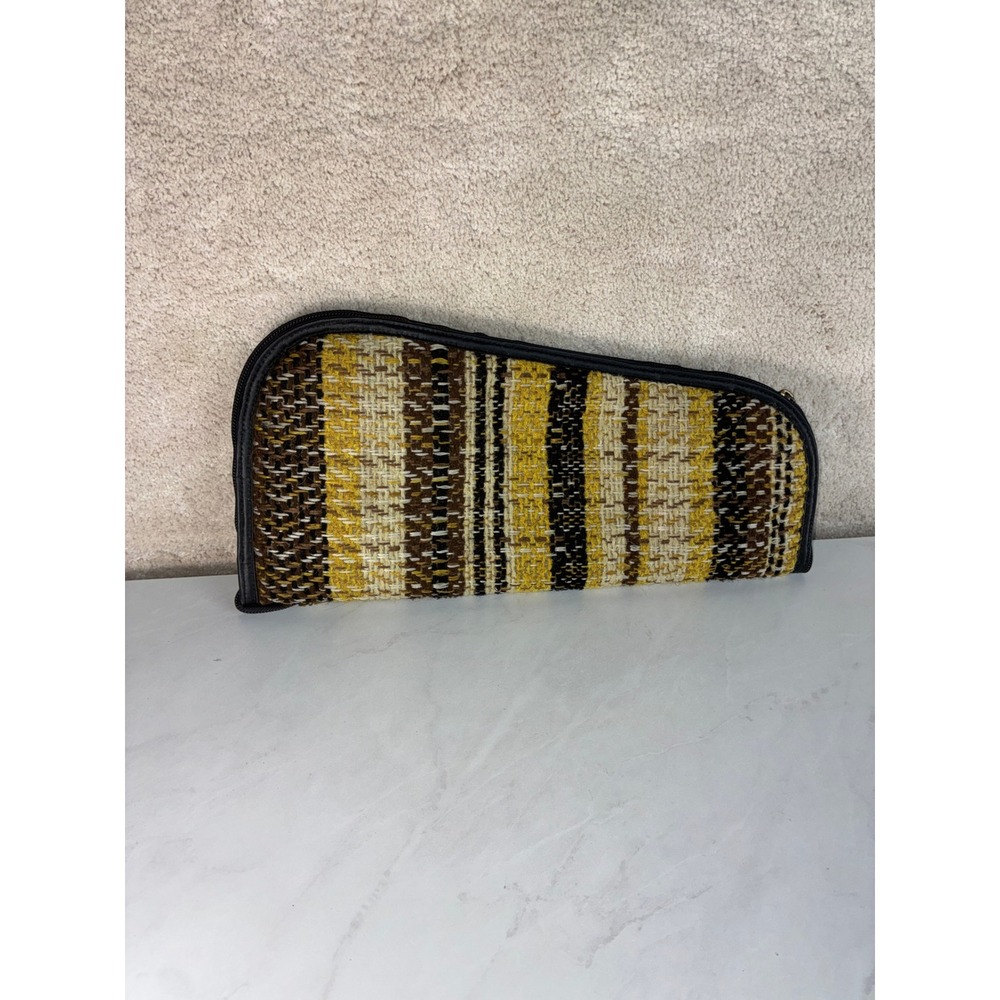 Yellow Plaid Woven Pistol Case - OS - Striped Faux Shearling Lined Boho Rustic